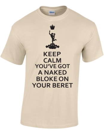 Royal Signals T-Shirt Keep Calm Naked Bloke on Beret Print